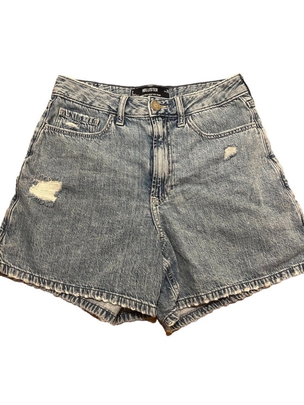 Hollister Women's Ultra High Rise 90’s Style Light Blue Distressed Denim Shorts